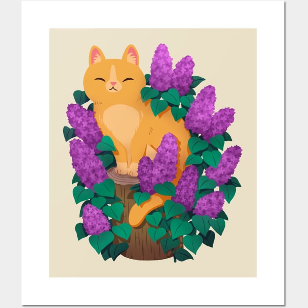 Orange kitty in some lilacs! Wall Art by MichelleScribbles